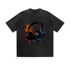 Vintage Washed T-Shirt Headphone Music Paint Splash Graphic Print Casual Daily Streetwear Feel lives