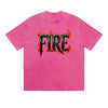 Vintage Washed T-Shirt Fire Flame Text Graphic Print Casual Daily Streetwear Feel lives