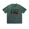 Vintage Washed T-Shirt Fire Flame Text Graphic Print Casual Daily Streetwear Feel lives