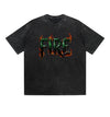 Vintage Washed T-Shirt Fire Flame Text Graphic Print Casual Daily Streetwear Feel lives