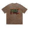 Vintage Washed T-Shirt Fire Flame Text Graphic Print Casual Daily Streetwear Feel lives