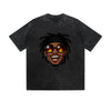 Vintage Washed T-Shirt Cool Guy Dreadlocks Fire Sunglasses Smiling Face Cartoon Graphic Print Casual Daily Streetwear Feel lives