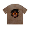 Vintage Washed T-Shirt Cool Guy Dreadlocks Fire Sunglasses Smiling Face Cartoon Graphic Print Casual Daily Streetwear Feel lives