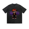 Vintage Washed T-Shirt Hip Boy Cool Kid Sunglasses Red Cap Purple Text Cartoon Graphic Print Casual Daily Streetwear Feel lives