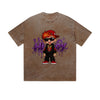 Vintage Washed T-Shirt Hip Boy Cool Kid Sunglasses Red Cap Purple Text Cartoon Graphic Print Casual Daily Streetwear Feel lives