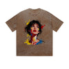 Solid Color T-Shirt Colorful Portrait Art Woman Face Graphic Print Casual Daily Streetwear Feel lives
