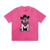 Vintage Washed T-Shirt Cool Bulldog Cowboy Hat Bandana Graphic Print Casual Daily Streetwear Feel lives