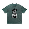 Vintage Washed T-Shirt Cool Bulldog Cowboy Hat Bandana Graphic Print Casual Daily Streetwear Feel lives