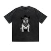 Vintage Washed T-Shirt Cool Bulldog Cowboy Hat Bandana Graphic Print Casual Daily Streetwear Feel lives