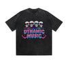 Vintage Washed T-Shirt Dynamic Music Skull DJ Graphic Print Casual Daily Streetwear Feel lives
