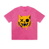 Vintage Washed T-Shirt Graffiti Cat Drip Smiley Face Graphic Print Casual Daily Streetwear Feel lives