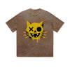 Vintage Washed T-Shirt Graffiti Cat Drip Smiley Face Graphic Print Casual Daily Streetwear Feel lives