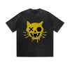 Vintage Washed T-Shirt Graffiti Cat Drip Smiley Face Graphic Print Casual Daily Streetwear Feel lives
