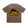 Vintage Washed T-Shirt Urban Industry Train Graffiti Graphic Print Casual Daily Streetwear Feel lives