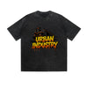 Vintage Washed T-Shirt Urban Industry Train Graffiti Graphic Print Casual Daily Streetwear Feel lives