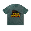 Vintage Washed T-Shirt Urban Industry Train Graffiti Graphic Print Casual Daily Streetwear Feel lives
