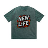 Vintage Washed T-Shirt New Life Flame Text Graphic Print Casual Daily Streetwear Feel lives