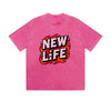 Vintage Washed T-Shirt New Life Flame Text Graphic Print Casual Daily Streetwear Feel lives