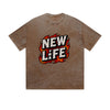 Vintage Washed T-Shirt New Life Flame Text Graphic Print Casual Daily Streetwear Feel lives