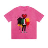 Vintage Washed T-Shirt Heart Paint Splash Street Art Graphic Print Casual Daily Streetwear Feel lives