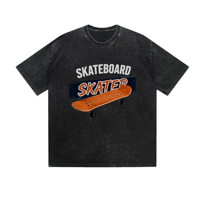 Vintage Washed T-Shirt Skateboard Skater Graphic Print Casual Daily Streetwear Feel lives