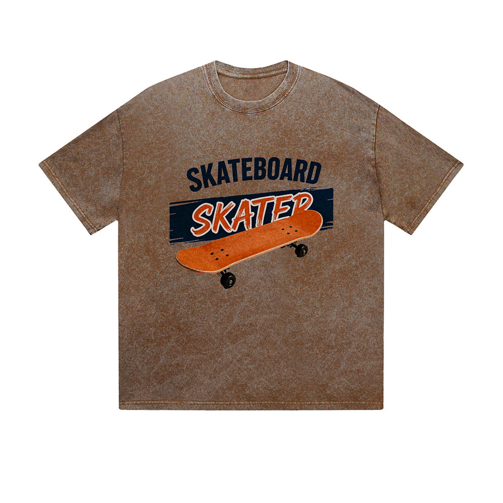 Vintage Washed T-Shirt Skateboard Skater Graphic Print Casual Daily Streetwear Feel lives