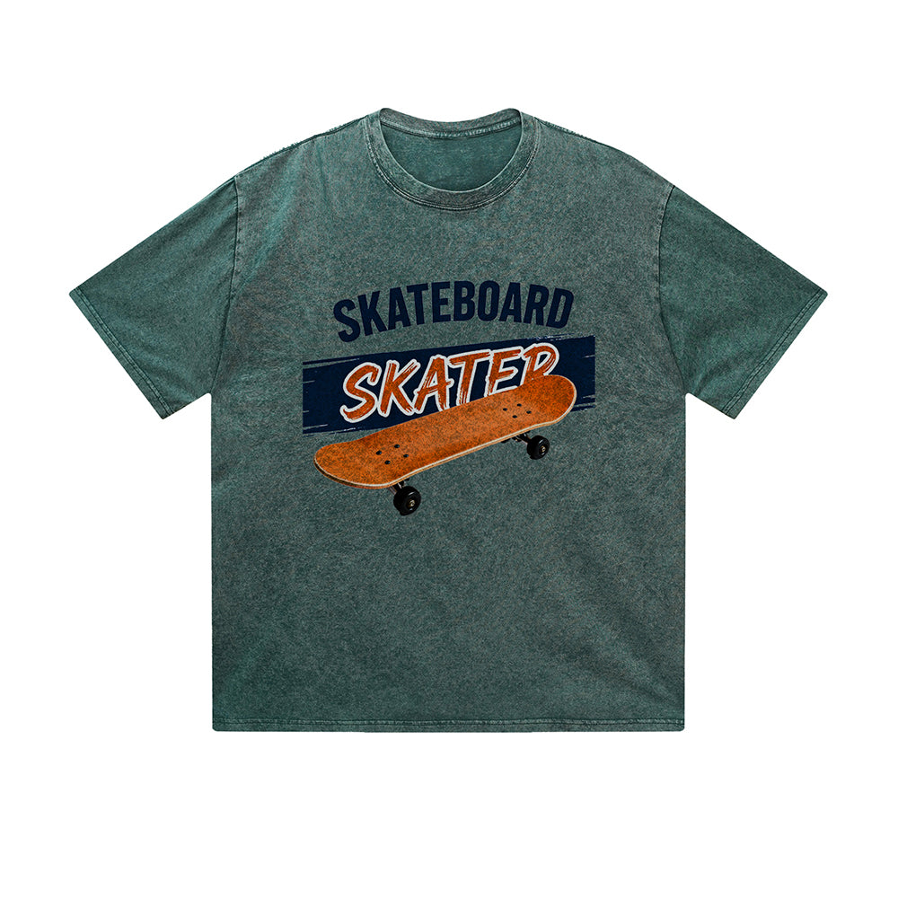 Vintage Washed T-Shirt Skateboard Skater Graphic Print Casual Daily Streetwear Feel lives