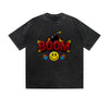 Vintage Washed T-Shirt Boom Smiley Face Bomb Graphic Print Casual Daily Streetwear Feel lives