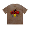 Vintage Washed T-Shirt Boom Smiley Face Bomb Graphic Print Casual Daily Streetwear Feel lives