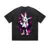 Vintage Washed T-Shirt Cool Rabbit Baseball Bat Cartoon Graphic Print Casual Daily Streetwear Feel lives