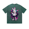 Vintage Washed T-Shirt Cool Rabbit Baseball Bat Cartoon Graphic Print Casual Daily Streetwear Feel lives