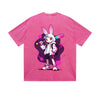 Vintage Washed T-Shirt Cool Rabbit Baseball Bat Cartoon Graphic Print Casual Daily Streetwear Feel lives