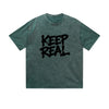 Vintage Washed T-Shirt Keep Real Graffiti Text Graphic Print Casual Daily Streetwear Feel lives
