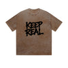 Vintage Washed T-Shirt Keep Real Graffiti Text Graphic Print Casual Daily Streetwear Feel lives
