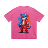 Vintage washed T-Shirt Cool Cat Racing Suit Cartoon Graphic Print Casual Daily Streetwear Feel lives