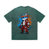 Vintage washed T-Shirt Cool Cat Racing Suit Cartoon Graphic Print Casual Daily Streetwear Feel lives