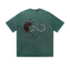 Vintage Washed T-Shirt Infinity Rose Barbed Wire Graphic Print Casual Daily Streetwear Feel lives