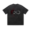 Vintage Washed T-Shirt Infinity Rose Barbed Wire Graphic Print Casual Daily Streetwear Feel lives