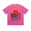 Vintage Washed T-Shirt Waves Sunset Beach Graphic Print Casual Daily Streetwear Feel lives