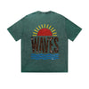 Vintage Washed T-Shirt Waves Sunset Beach Graphic Print Casual Daily Streetwear Feel lives