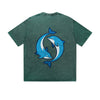 Vintage Washed T-Shirt Yin Yang Dolphin Graphic Print Casual Daily Streetwear Feel lives