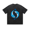Vintage Washed T-Shirt Yin Yang Dolphin Graphic Print Casual Daily Streetwear Feel lives