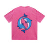 Vintage Washed T-Shirt Yin Yang Dolphin Graphic Print Casual Daily Streetwear Feel lives