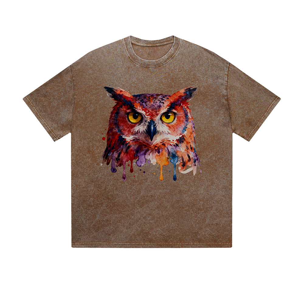 Watercolor Owl Art Graphic Vintage Washed Tee | Feel lives