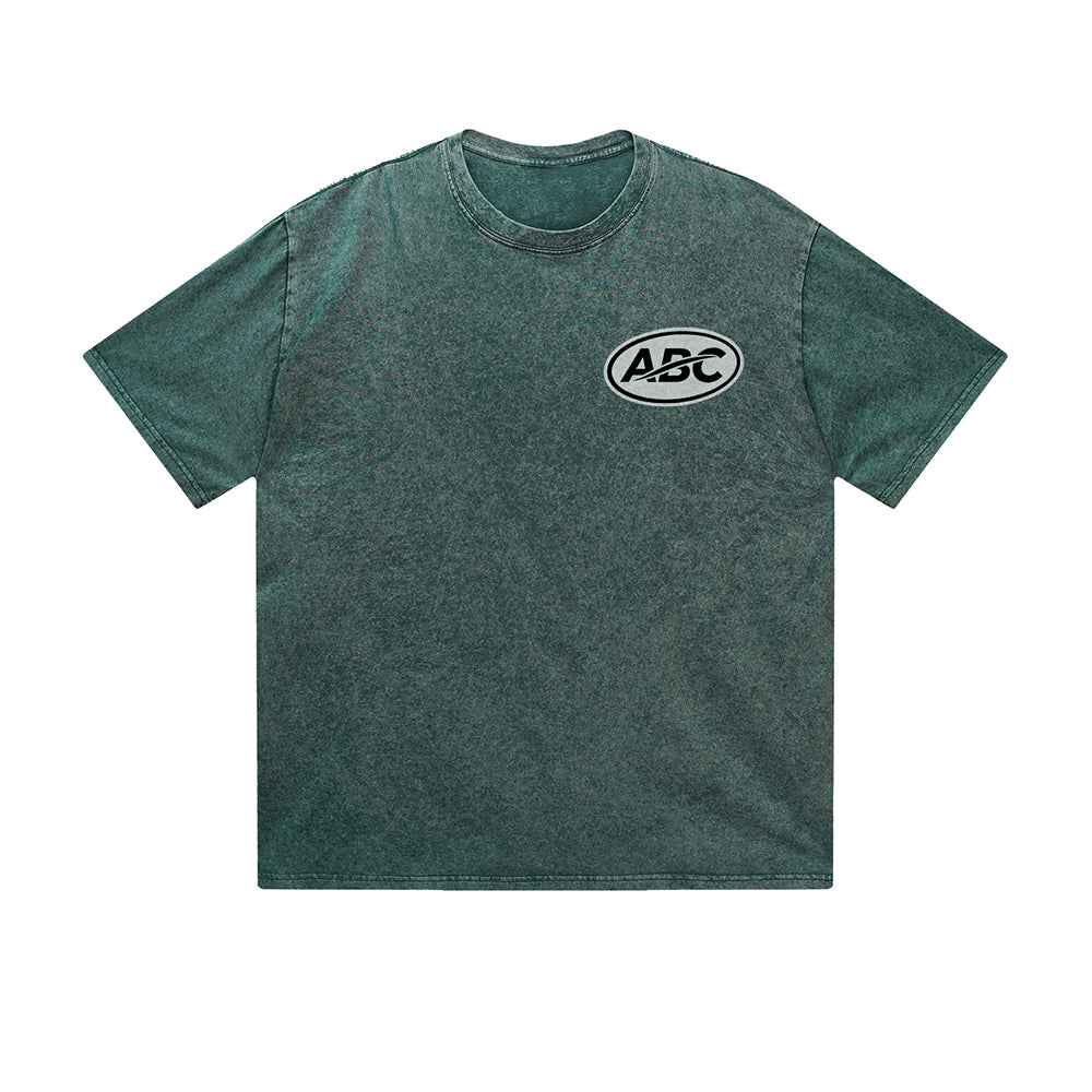 Vintage Washed T-Shirt ABC Logo Graphic Print Casual Daily Streetwear Feel lives