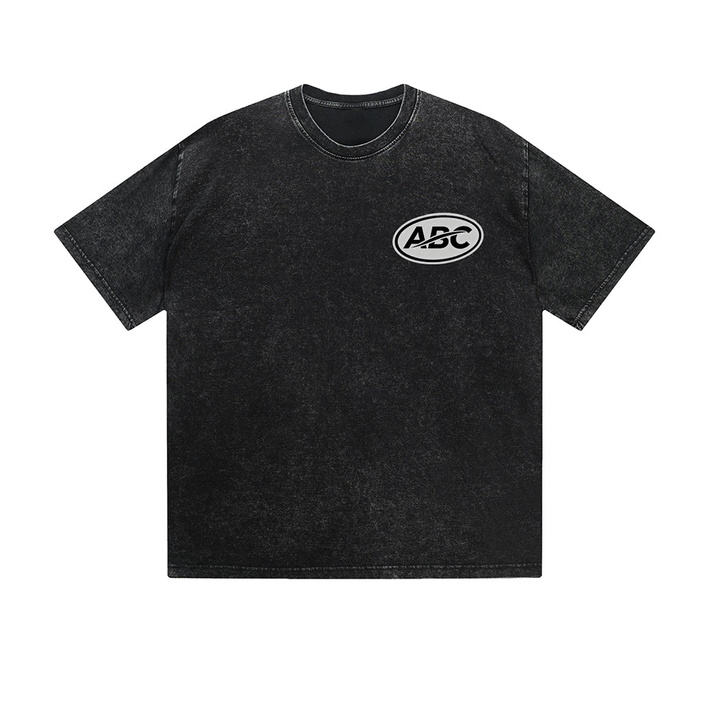 Vintage Washed T-Shirt ABC Logo Graphic Print Casual Daily Streetwear Feel lives