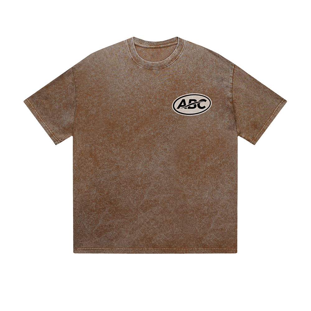 Vintage Washed T-Shirt ABC Logo Graphic Print Casual Daily Streetwear Feel lives