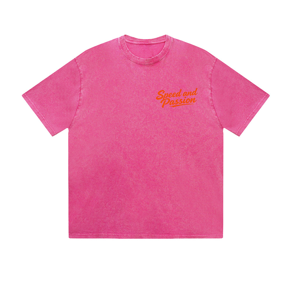 Vintage Washed T-Shirt Speed And Passion Racing Car Graphic Print Casual Daily Streetwear Feel lives