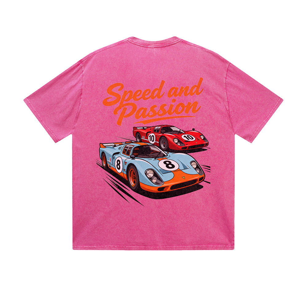 Vintage Washed T-Shirt Speed And Passion Racing Car Graphic Print Casual Daily Streetwear Feel lives