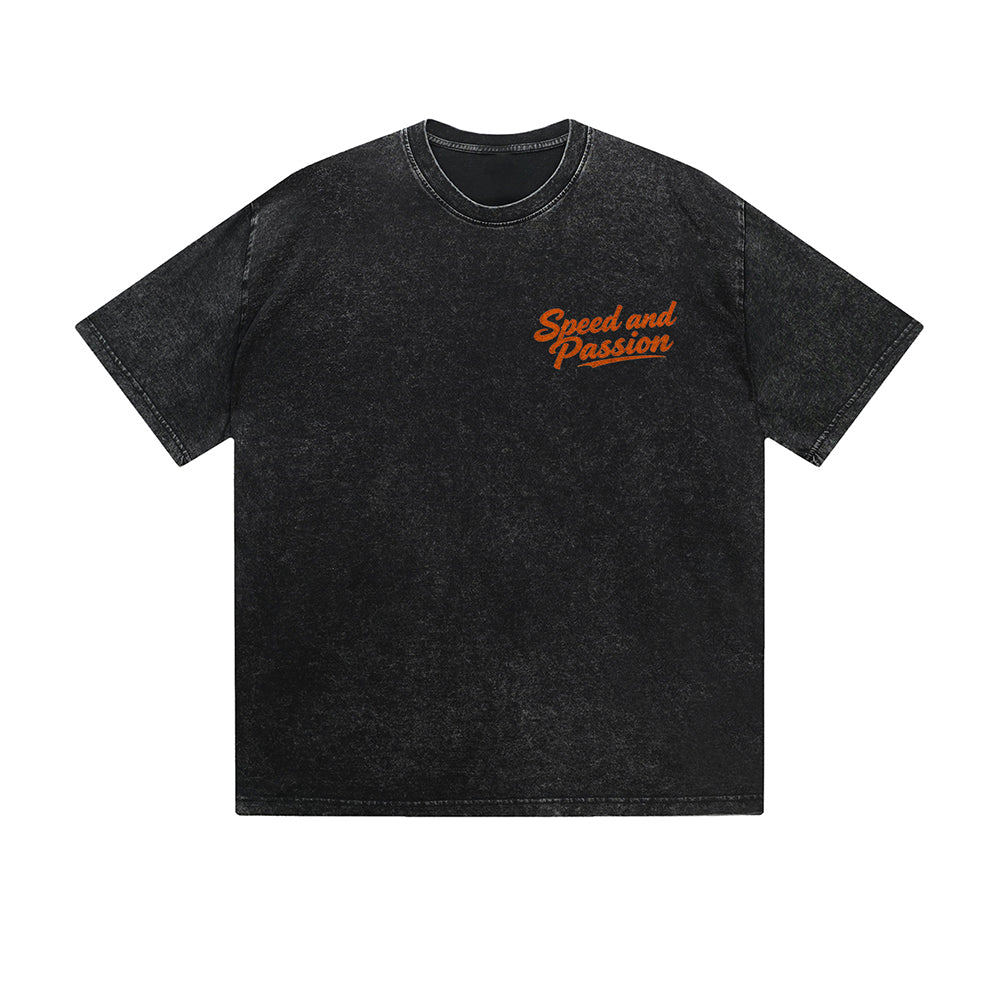 Vintage Washed T-Shirt Speed And Passion Racing Car Graphic Print Casual Daily Streetwear Feel lives